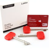 Lokko Radar Key set of 3 for UK disabled toilets with comfortable grip and toilet card in red, shown in original packaging.