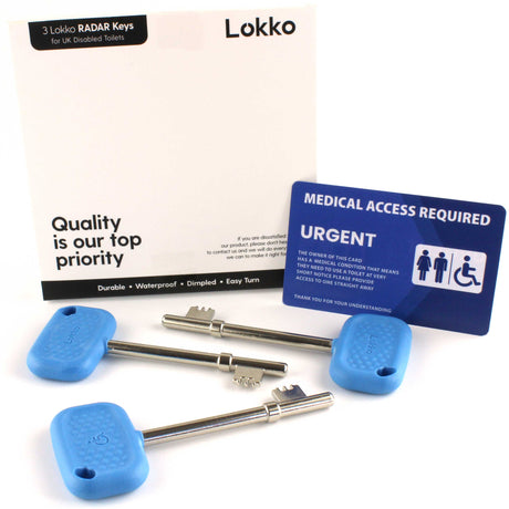 Radar Keys for Disabled Toilets UK (Set of 3) - Boxed, Comfortable Grip + Toilet Card