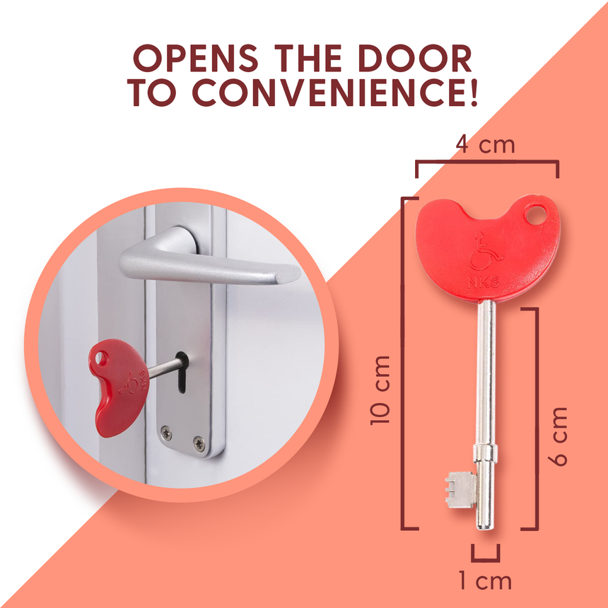 "3x LOKKO Radar Disabled Toilet Key with Red Bow and Comfortable Grip in Door Lock"