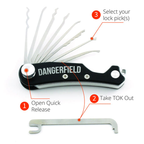 Dangerfield Skeleton Lock Pick EDC Multi-Tool with quick release and customizable lock picks for efficient covert entry.