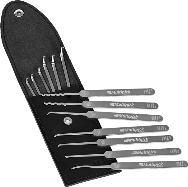 Multipick ELITE Beginner Lock Pick Set 13 piece with case, ideal for ambitious beginners learning to pick locks, designed by Christina Palmer