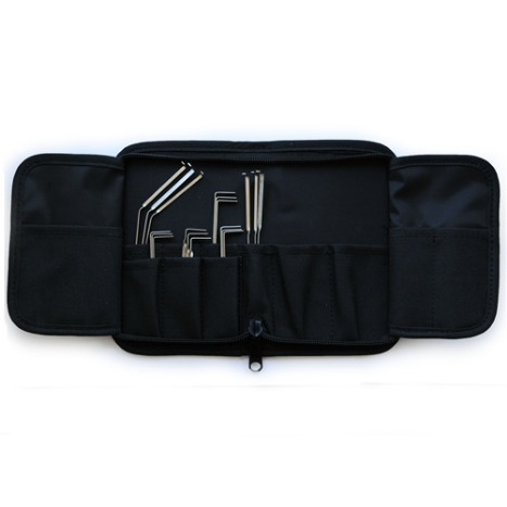 Open Sparrows 'Sherman Case' displaying assorted lock picks and tools inside durable pockets.