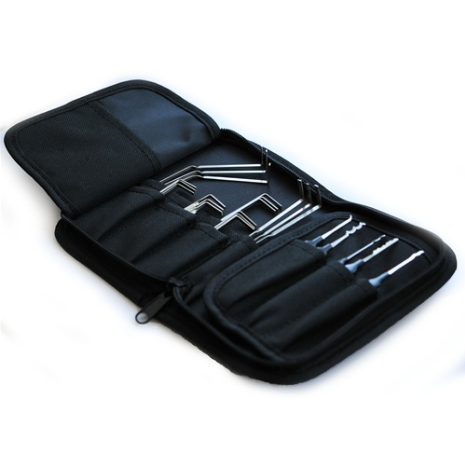 Sparrows Sherman Case with lock picks, showcasing durable design and multiple pockets for EDC lock picking tools and gadgets.